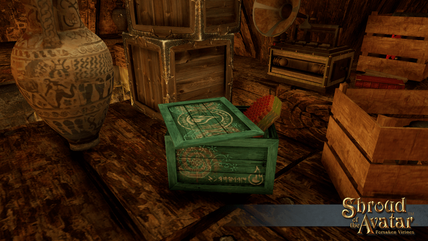 An aqua crate of missile fireworks sits in a cluttered attic, right next to Aunt Bertha.