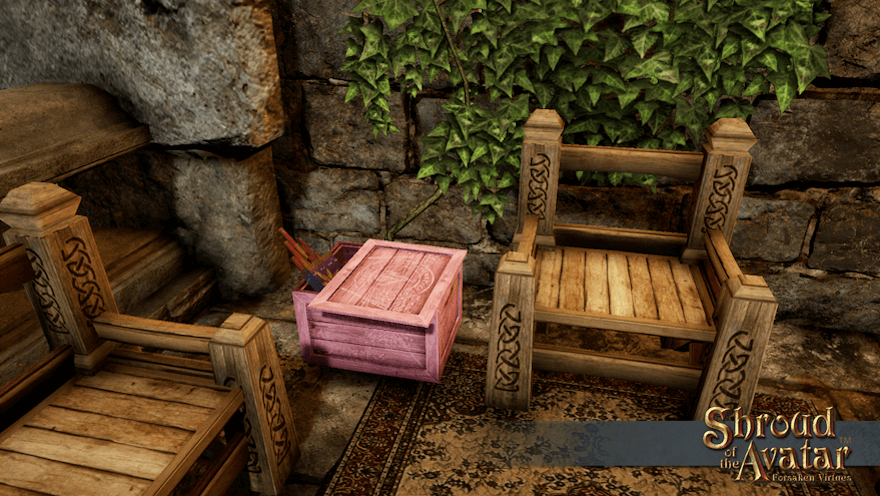 A light pink crate of sparklers sits between heavy wooden chairs on a sunny stone balcony, the closest we'll get to pink spring flowers for a bit.