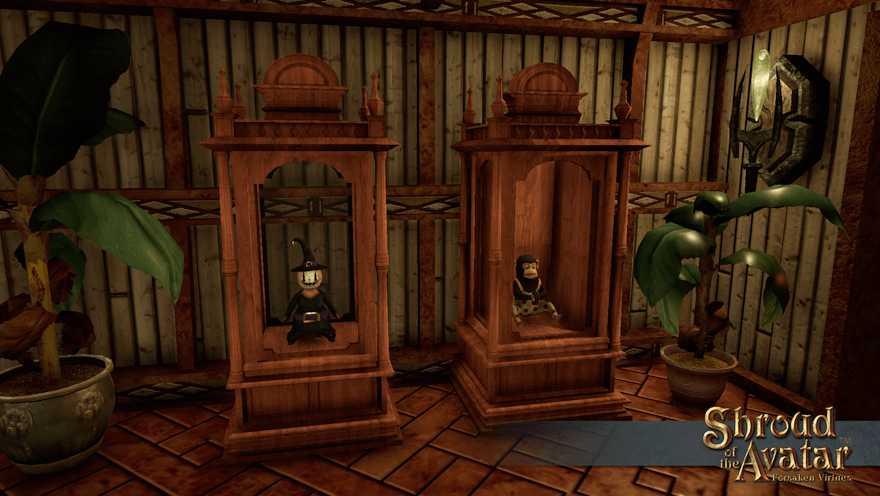 Two cherrywood doll cabinets stand in a houseboat stateroom. One has glass on all four sides and holds a haunted witch doll. The other has wood on three sides and a light shining from the top and holds a haunted monkey doll. Perhaps it's best they're on a boat: we don't want them in the same place too long.